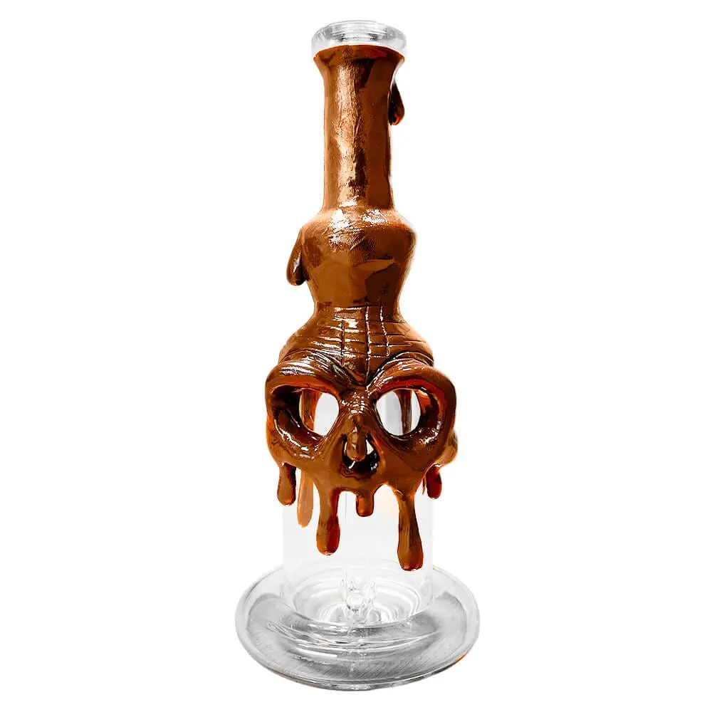 Handmade Skull Clay stakleni smeđi bong 22cm
